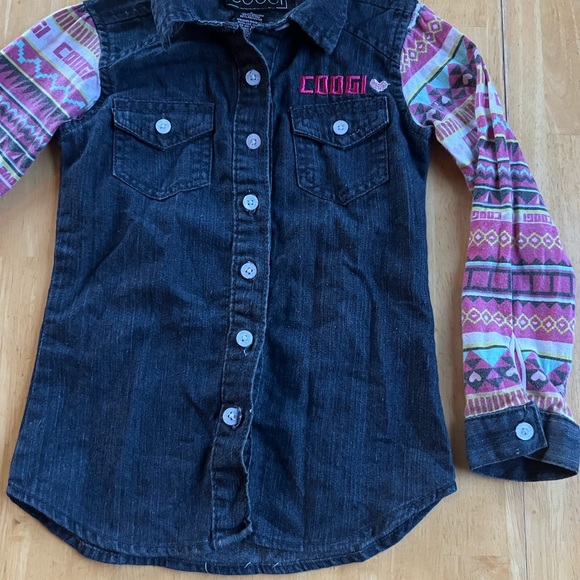 COOGi toddler 4T denim button up collared denim / tribal Nordic print shirt - Picture 2 of 4
